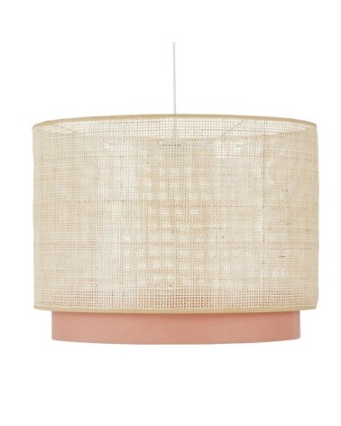 Suspension en rotin tressé beige et coton terracotta