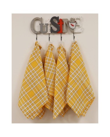 Lot de 10 serviettes de tables carreaux vichy en coton jaune