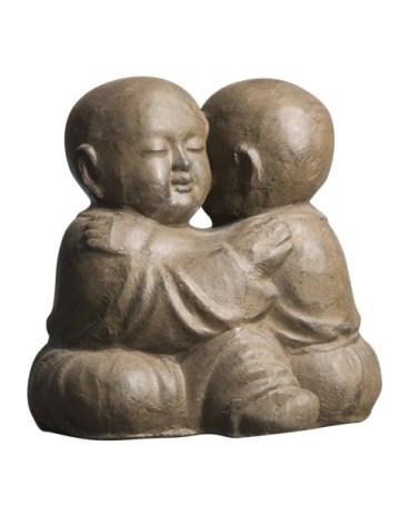 Statue moines Shaolin enlacés brun H50cm
