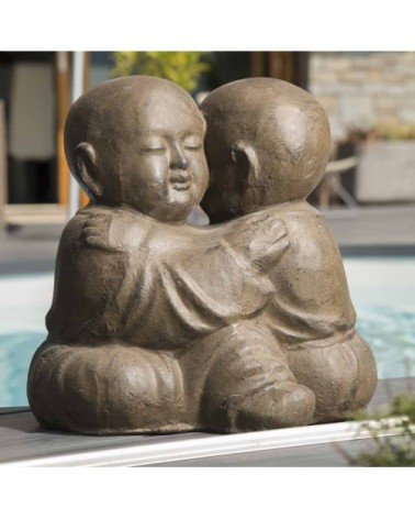 Statue moines Shaolin enlacés brun H50cm