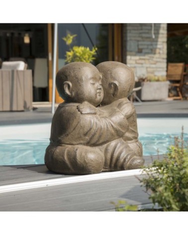 Statue moines Shaolin enlacés brun H50cm