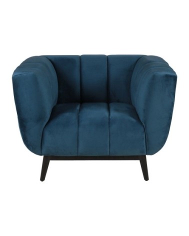 Fauteuil velours bleu capitonné