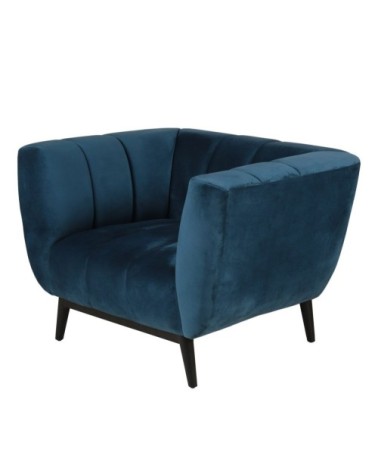 Fauteuil velours bleu capitonné