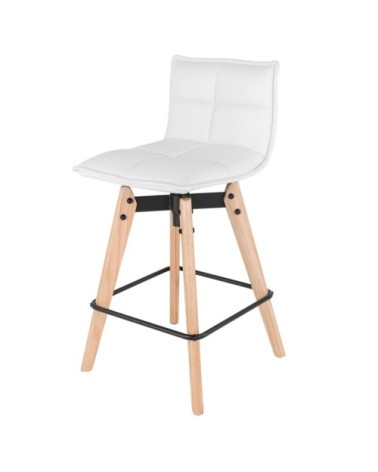 Chaise snack blanche en simili piétement chêne