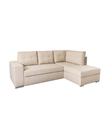 Canapé d'angle convertible avec coffre en tissu - beige - angle droit