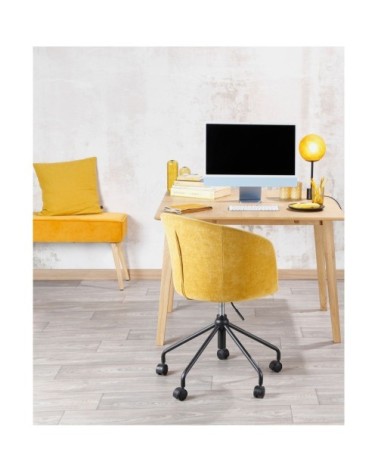 Banc en velours moutarde et pieds bois naturel scandinave