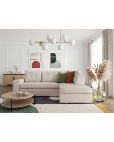 Canapé d'angle convertible avec coffre en tissu - beige - angle droit