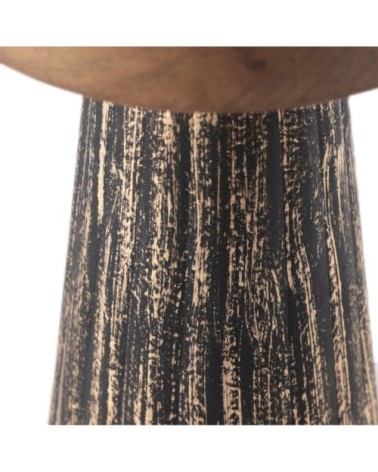 Bougeoir en bois de manguier et métal noir et or L