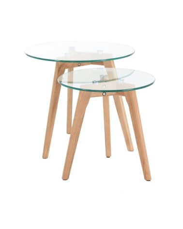 Tables basses gigognes chêne et verre