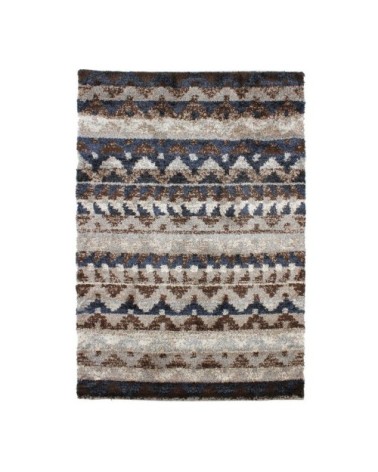 Tapis à poils longs imprimé ethnique bleu 133x190