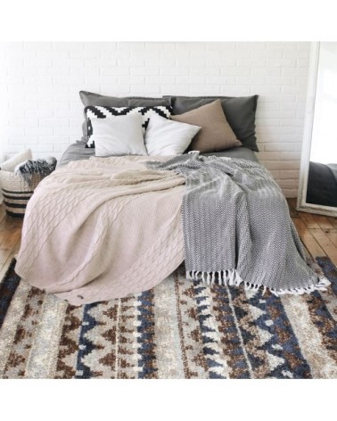 Tapis à poils longs imprimé ethnique bleu 133x190