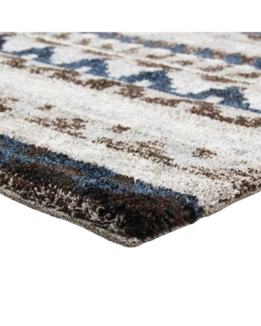 Tapis à poils longs imprimé ethnique bleu 133x190