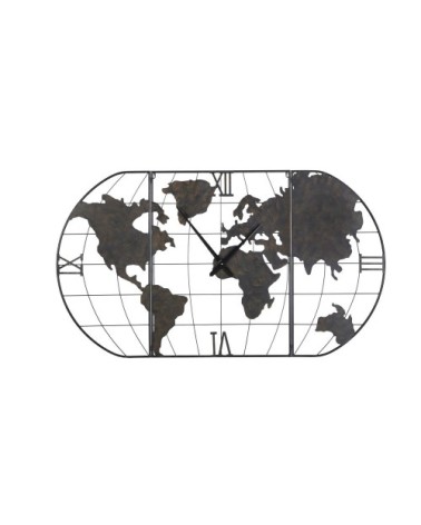Horloge carte du monde en métal noir effet vieilli 141x80