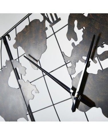 Horloge carte du monde en métal noir effet vieilli 141x80