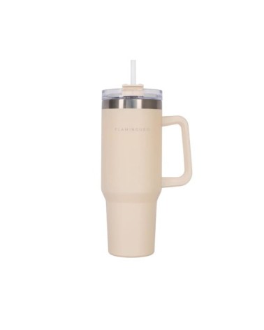 Mug isotherme avec paille acier inoxydable 1,18 litres beige