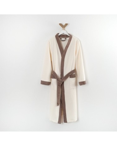 Peignoir double face nid d'éponge en coton beige xl
