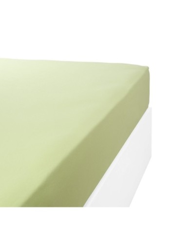 Drap housse jersey extensible en coton vert anis 120x200 cm