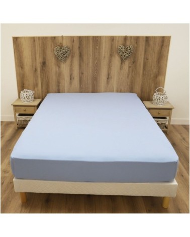 Drap housse jersey extensible en coton bleu clair 120x200 cm