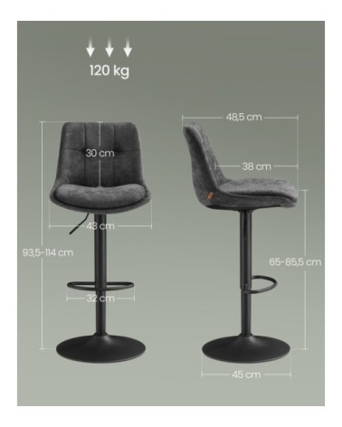 Tabourets de bar lot de 4 hauteur réglable siège pivotant gris ardoise