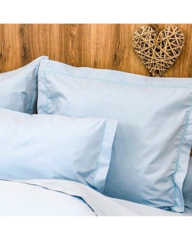 Parure housse de couette percale 200 fils en coton bleu 240x260 cm
