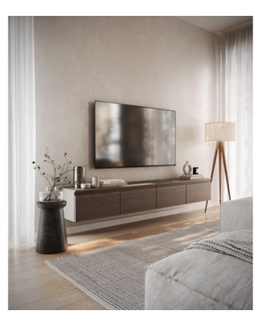 Meuble tv suspendu, aspect noyer wisconsin, 200 cm