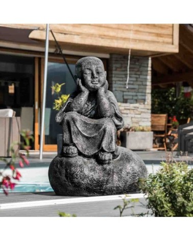 Statue moine Shaolin pensif gris H80cm