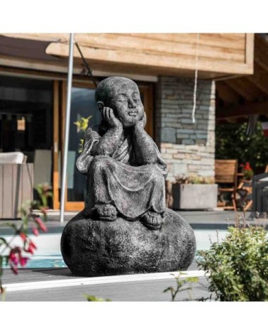 Statue moine Shaolin pensif gris H80cm
