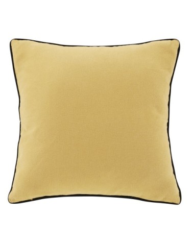 Coussin en coton jaune moutarde imprimé végétal noir 45x45, OEKO-TEX®