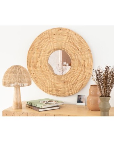 Miroir rond entouré de jacinthe d'eau beige D69