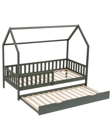 Lit cabane gigogne vert pour enfant 190x90cm en bois