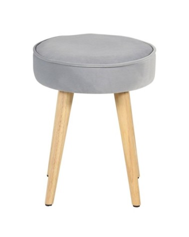 Tabouret velours gris clair pieds bois clair