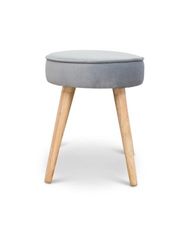 Tabouret velours gris clair pieds bois clair