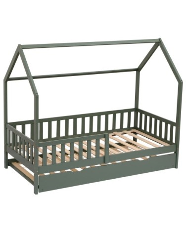 Lit cabane gigogne vert pour enfant 190x90cm en bois
