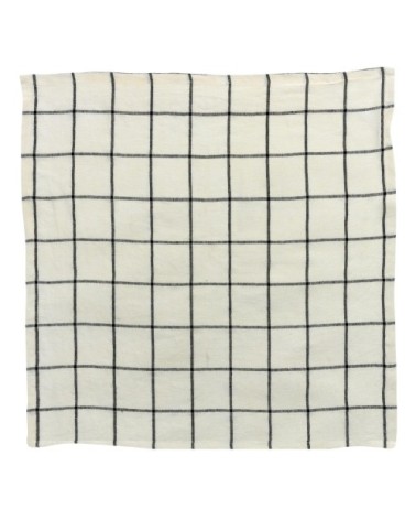 Serviette de table carreaux  en lin écru/noir 50 x 50