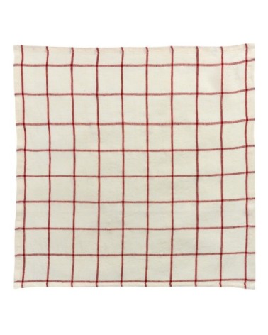 Serviette de table carreaux  en lin ecru/rouge 50 x 50