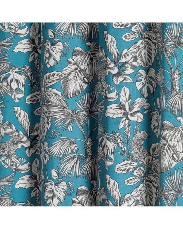 Rideau en toile imprimée coton bleu paon 260 x 140