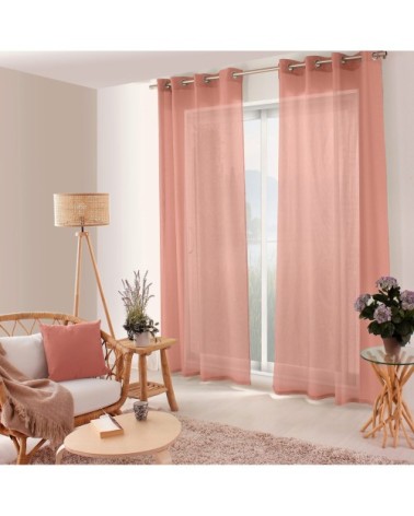 Voilage uni ajouré à illets polyester rose 240 x 140