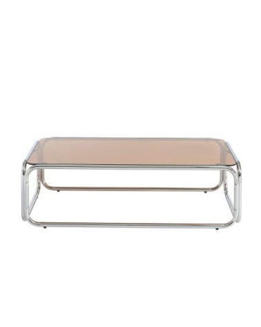 Table basse verre trempé orange foncé structure en chrome