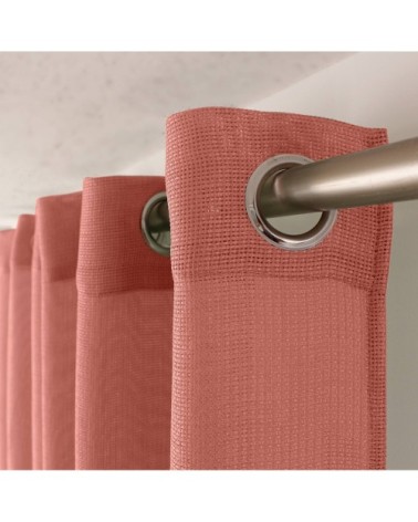 Voilage uni ajouré à illets polyester rose 240 x 140