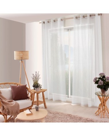 Voilage uni ajouré à illets polyester blanc 240 x 140