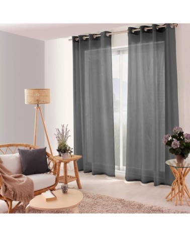 Voilage uni ajouré à illets polyester gris 240 x 140