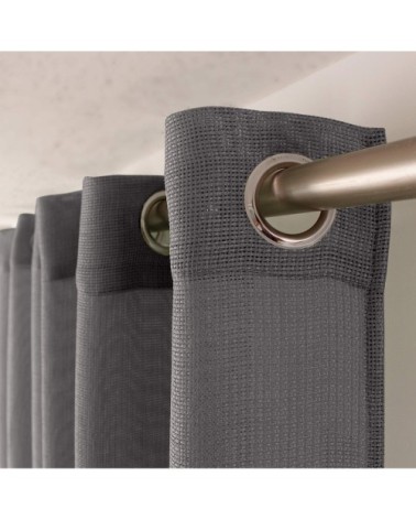 Voilage uni ajouré à illets polyester gris 240 x 140