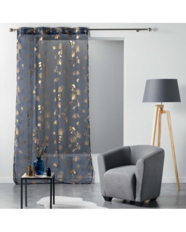 Voilage imprimé métallisé polyester marine/or 240 x 140