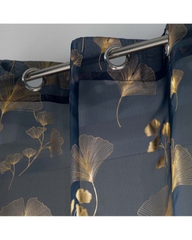 Voilage imprimé métallisé polyester marine/or 240 x 140