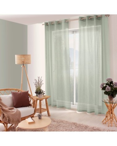 Voilage uni ajouré à illets polyester vert 240 x 140