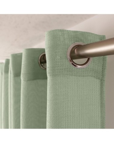 Voilage uni ajouré à illets polyester vert 240 x 140