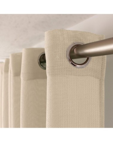 Voilage uni ajouré à illets polyester beige 240 x 140