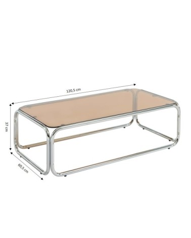 Table basse verre trempé orange foncé structure en chrome