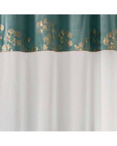 Voilage effet velours et imprimé or polyester pétrole 240x140cm