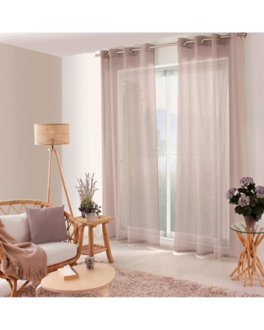 Voilage uni ajouré à illets polyester marron glacé 240 x 140